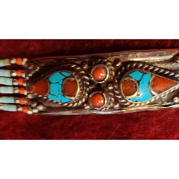 Sterling Silver .925 Coral, Turquoise Bracelet Balinese Made - Picture 7 of 10